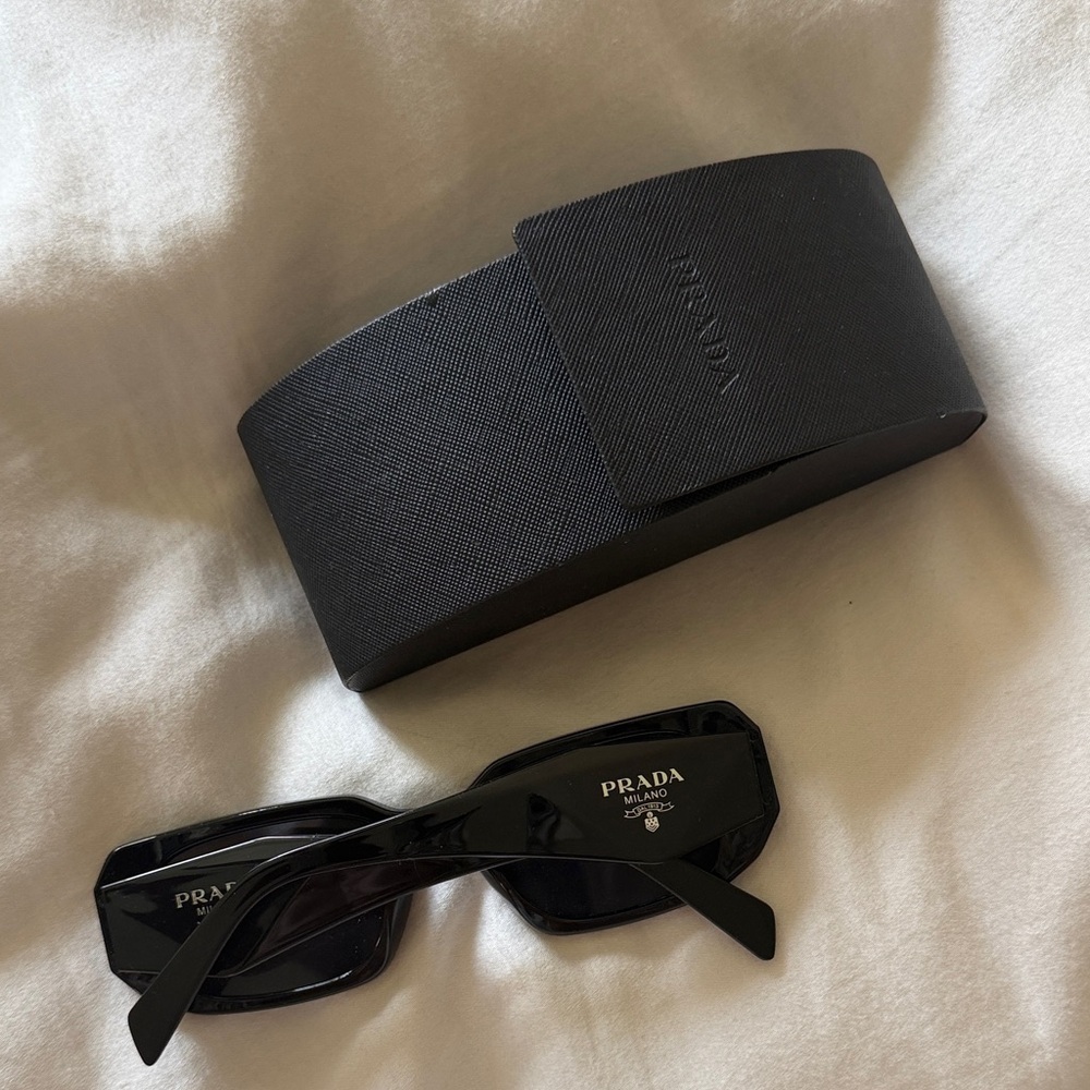 Prada Black Rectangular Sunglasses with Black Case